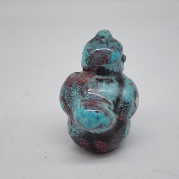 Vintage Handcrafted Ceramic Duck Figurine Turquoise & Red Distressed Finish 2.25 - Picture 6 of 10